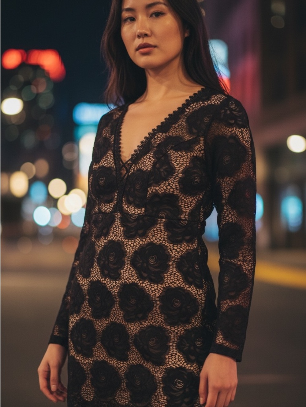 Scobé Neutral Knit Dress with Black Trim
